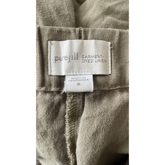 Pure Jill Pull On Linen Pants Women's Medium Olive Green Crop Cuffed Boho Beach - Picture 10 of 12